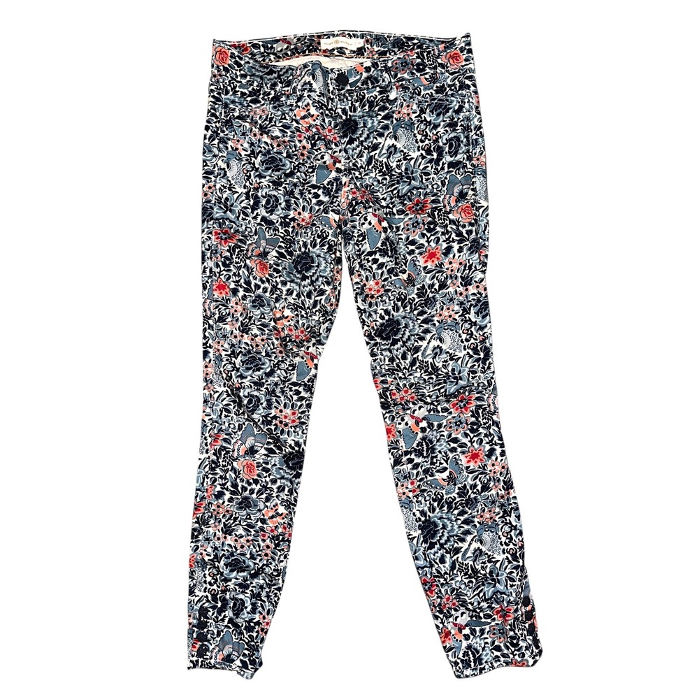 A8 Tory Burch‎ Floral Print Skinny Ankle Pants Colorful Designer Size 28